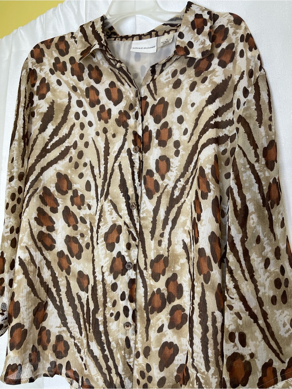 Alfred Dunner Brown and Cream Animal-Print Button Jacket